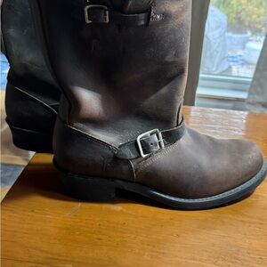 Frye Dark Brown Leather Buckle Boots